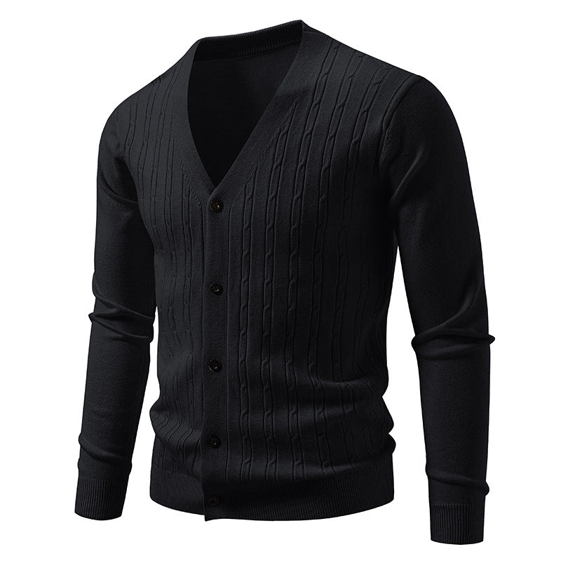 Herren nan Feinstrick-Cardigan mit tiefem V-Ausschnitt schmaler Passform und vertikalem Zopfstrick Drune
