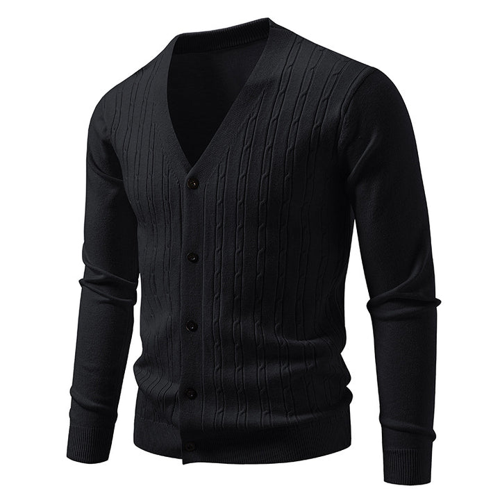 Herren nan Feinstrick-Cardigan mit tiefem V-Ausschnitt schmaler Passform und vertikalem Zopfstrick Drune
