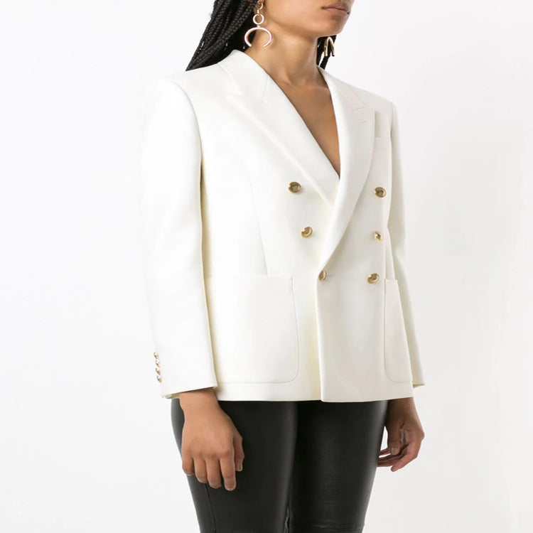 Damen Boxy-Zweireiher-Blazer im Clean-Tailoring mit strukturierten Schultern Drune