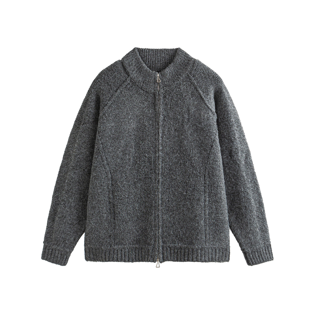 Unisex Strick-Zipjacke im Boxy-Cut mit hohem Rippkragen und Raglanärmeln Drune