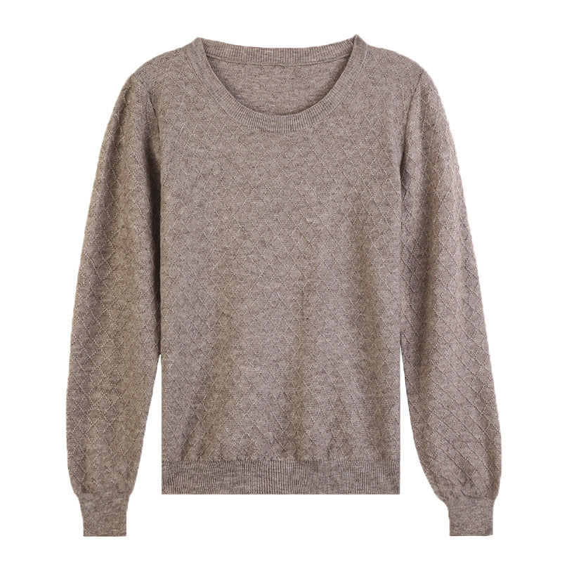 Damen Lässiger Feinstrickpullover mit dezentem Rautenmuster und gerippten Bündchen Drune