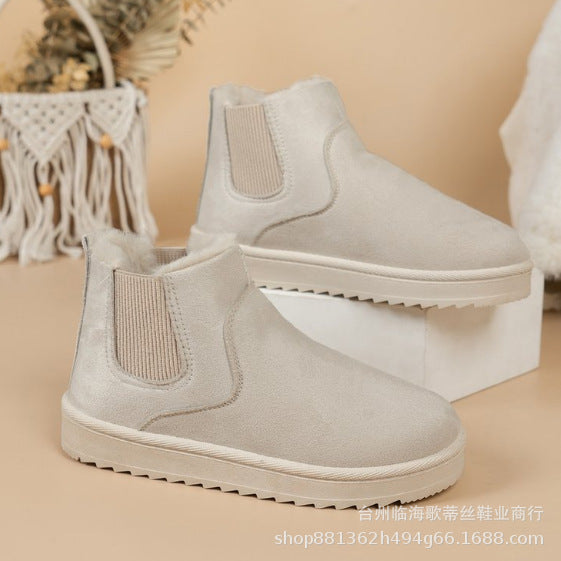 Damen Gefütterte Chelsea-Stiefelette aus Wildlederoptik mit elastischem Einsatz und Profilsohle Drune