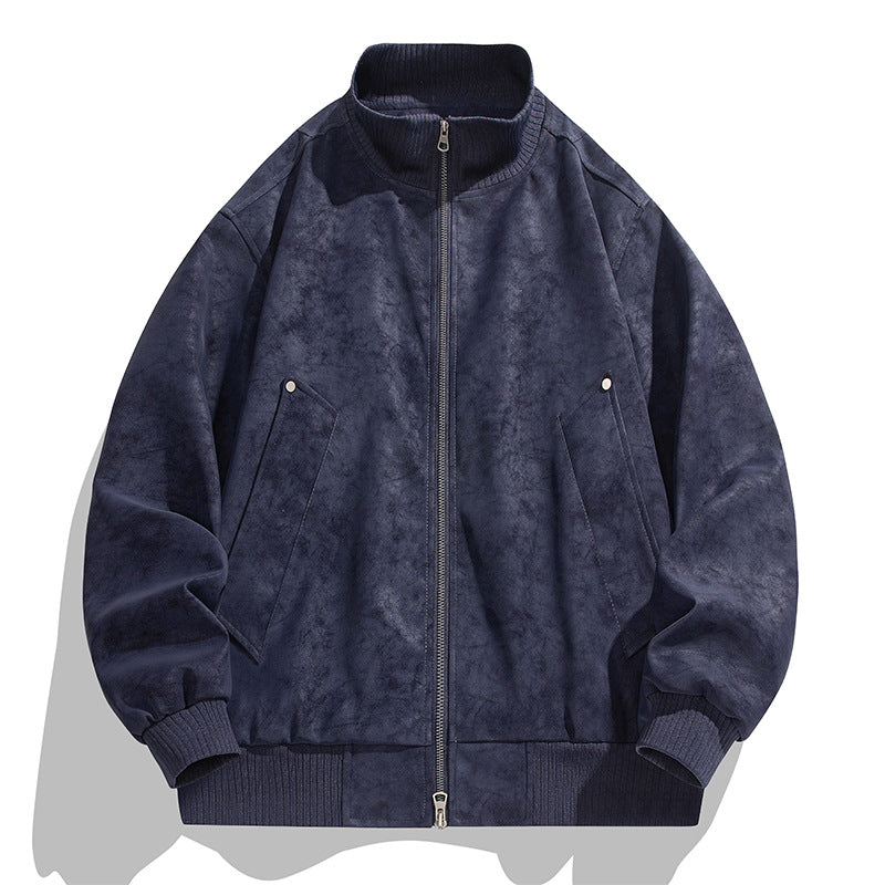 Herren Oversized Wildlederoptik-Bomberjacke mit Stehkragen und gerippten Bündchen Drune