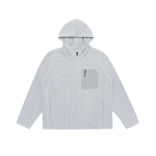 Unisex Strukturierte Kapuzenjacke mit durchgehendem Reißverschluss und Brustzippertasche Drune