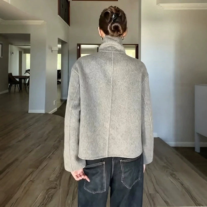 Damen Kurzer Wollmix-Mantel mit asymmetrischer Knopfleiste und hohem Stehkragen Drune