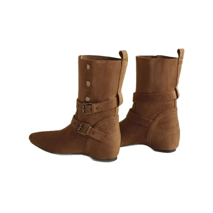 Damen Elegante Ankle-Stiefel mit dekorativen Schnallen Drune