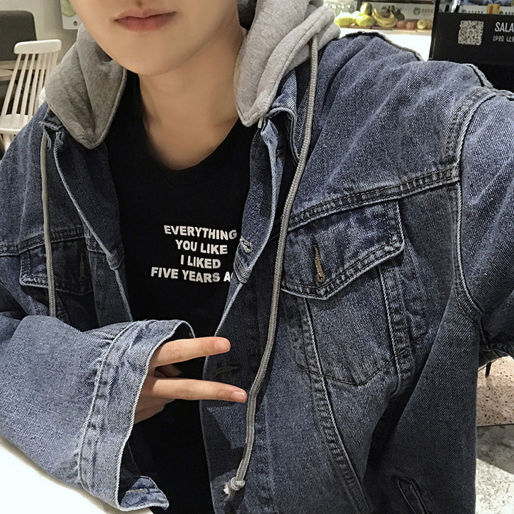 Herren Lässige Denimjacke mit Kapuze Drune