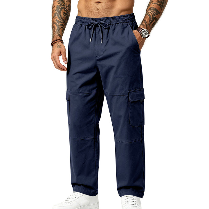 Herren locker geschnittene multifunktionale Cargohose aus Baumwollmischung mit Kordelbund Drune