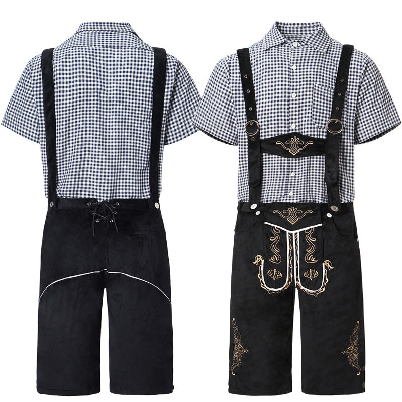 Herren nan traditionelle kurze Trachtenlederhose mit aufwendiger Stickerei und verstellbaren Trägern Drune