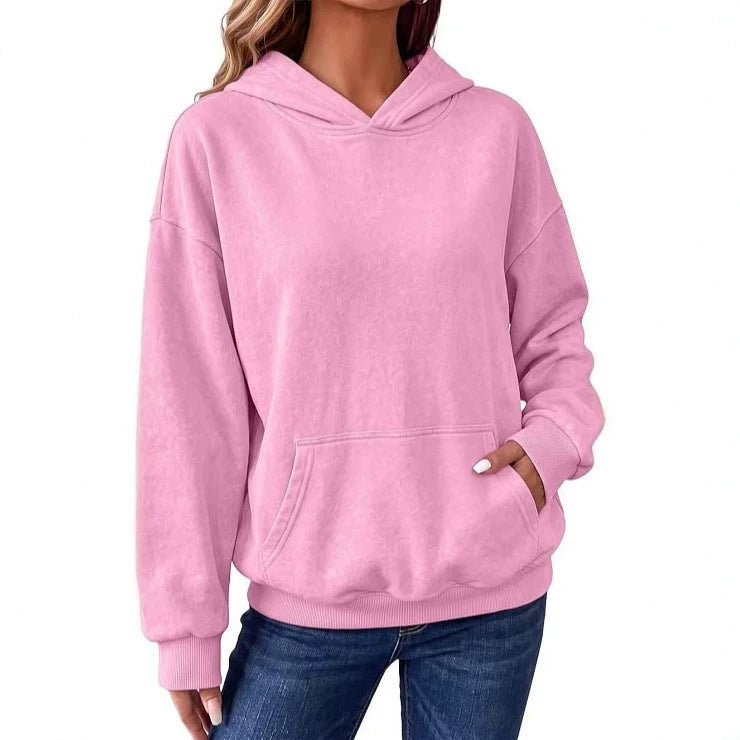 Damen Oversize-Kapuzenpullover mit Kängurutasche, washed-Finish und gerippten Bündchen Drune
