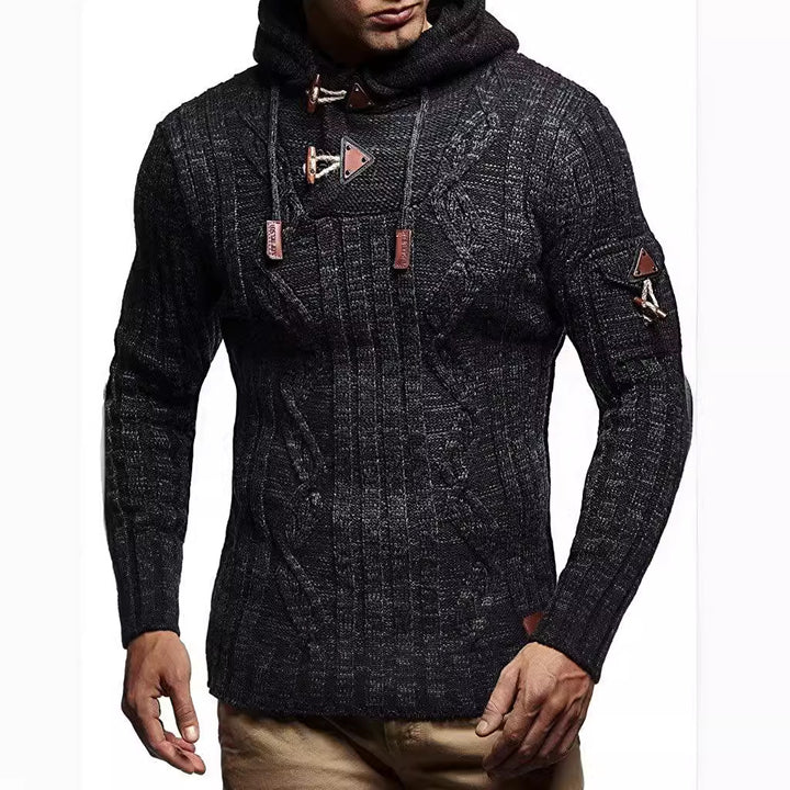Herren Grobstrick Pullover mit Kapuze und dekorativen Schnürdetails Drune