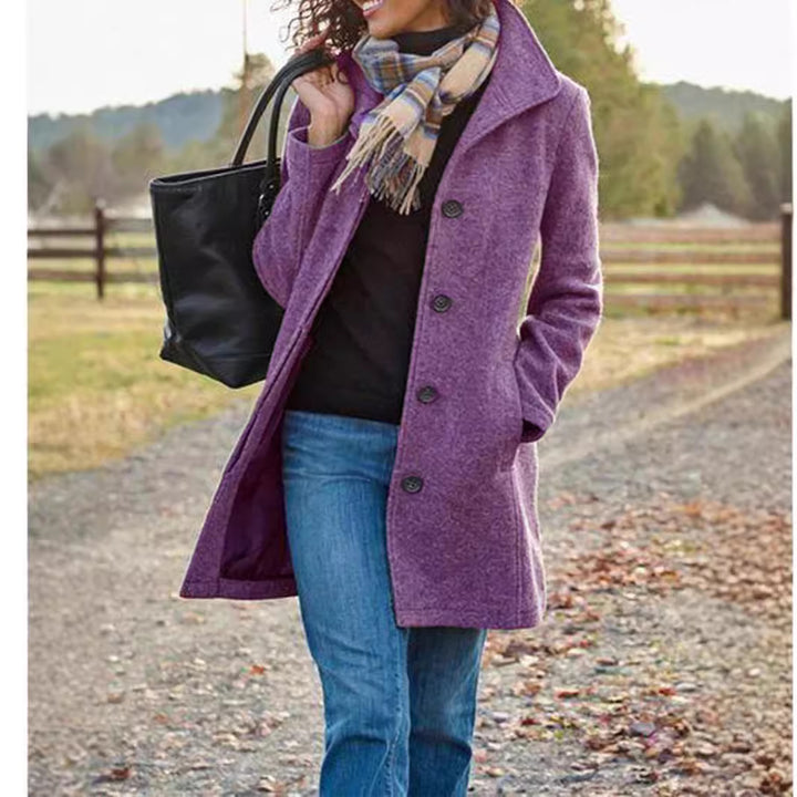 Damen modischer Wollmantel mit modernen Knopfdetails Drune