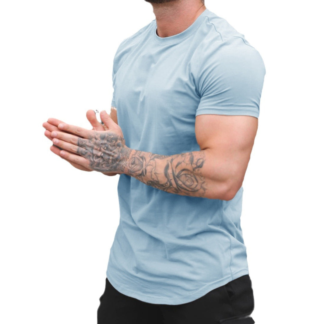 Herren nan figurbetontes Kurzarmshirt aus elastischem Baumwollmix mit verlängertem Saum Drune