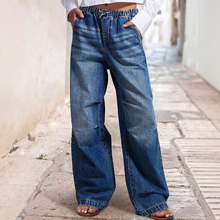 Damen Weite Denim-Hose mit elastischem Bund und hohen Taschen Drune