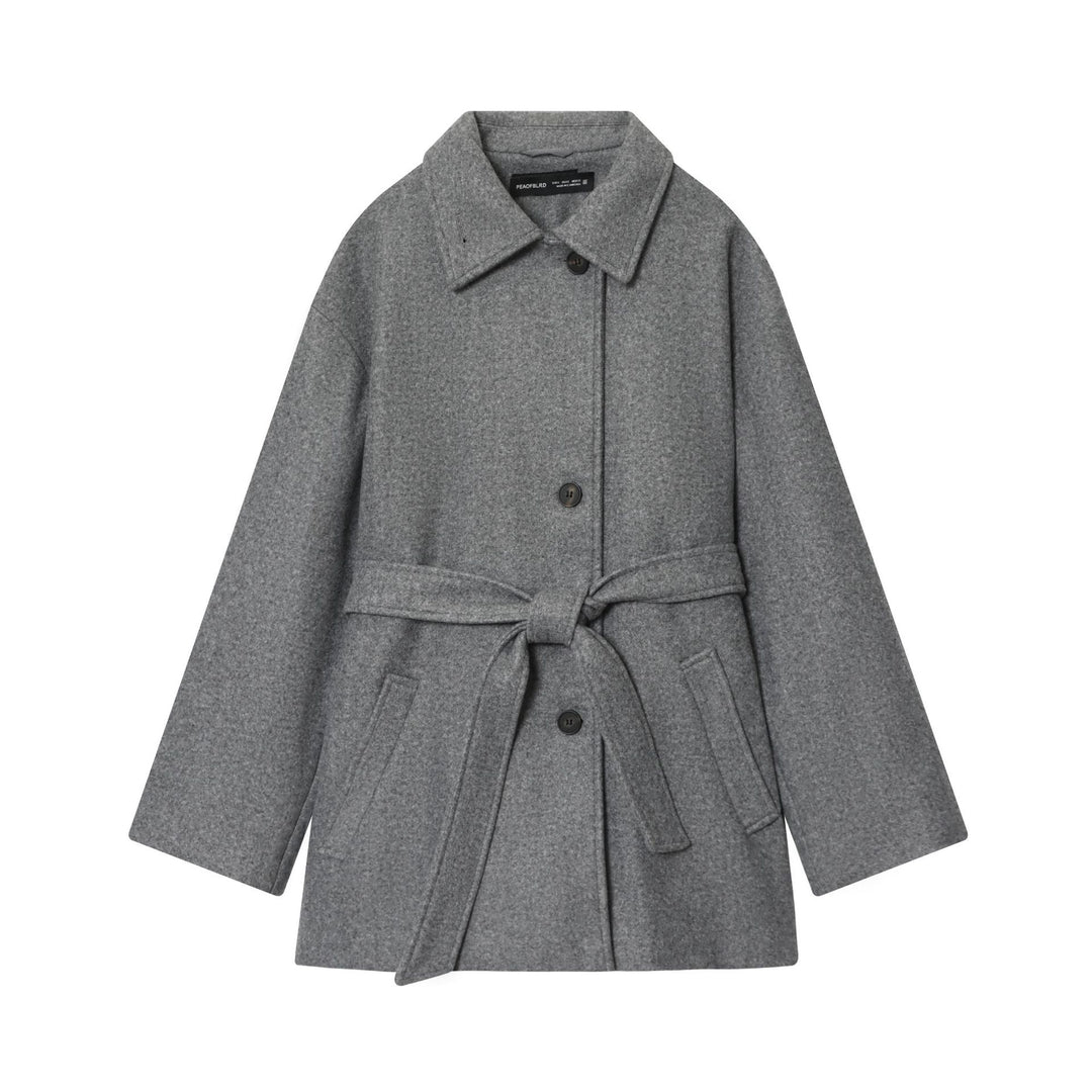Damen nan kurzer Wollmix-Mantel mit Bindegürtel, überschnittener Schulter und aufgesetzten Taschen Drune