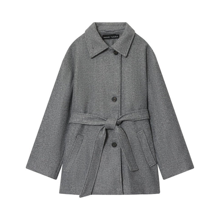 Damen nan kurzer Wollmix-Mantel mit Bindegürtel, überschnittener Schulter und aufgesetzten Taschen Drune