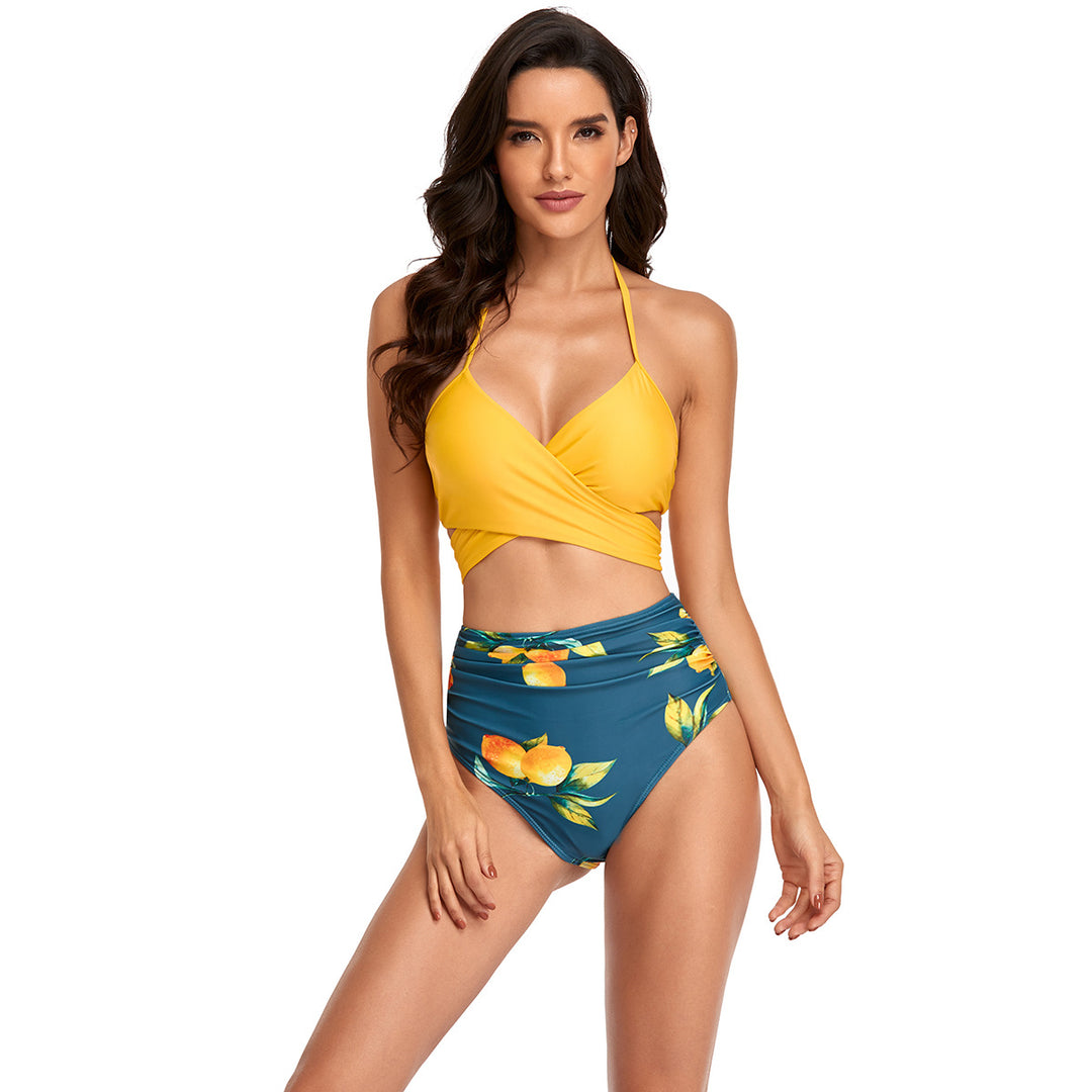 Damen Hochtailliertes Bikini-Set mit Wickeloberteil und floralen Akzenten Drune