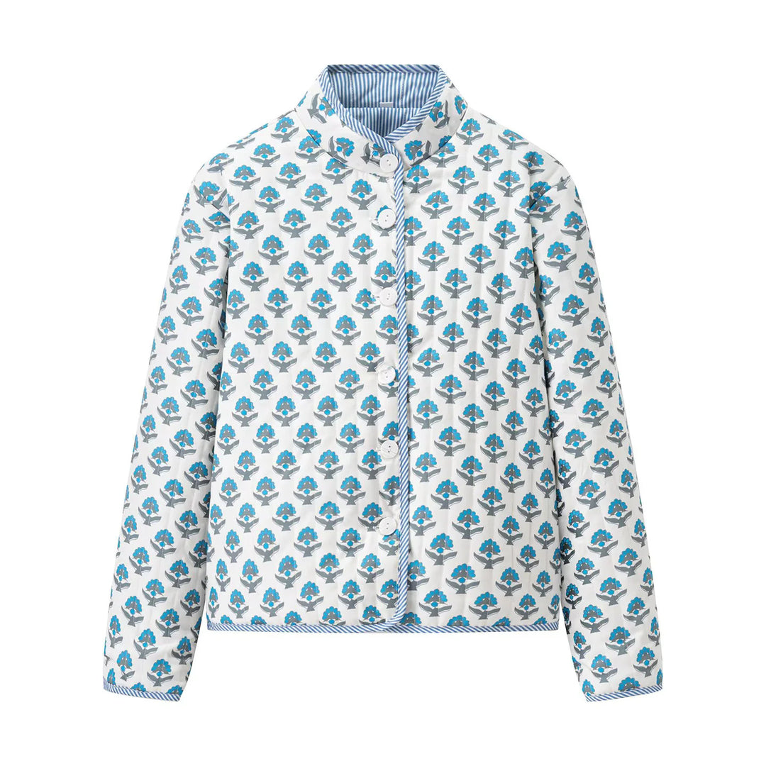 Damen nan leichte gesteppte Blusenjacke mit Stehkragen, Zierpaspel und floraler Allover‑Steppung Drune