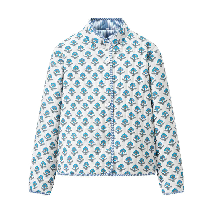 Damen nan leichte gesteppte Blusenjacke mit Stehkragen, Zierpaspel und floraler Allover‑Steppung Drune