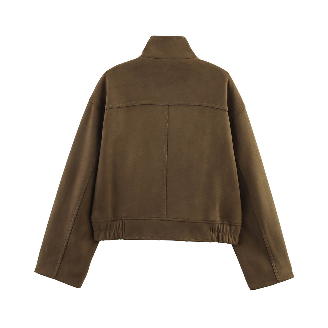 Damen nan kurzes Blouson mit Stehkragen, aufgesetzten Klappentaschen und elastischem Saum Drune