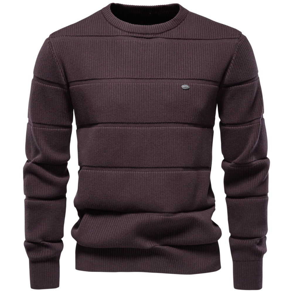 Herren Gestrickter Rundhals-Pullover mit Stepp-Optik und Rippbündchen Drune