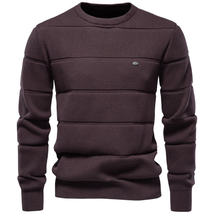 Herren Gestrickter Rundhals-Pullover mit Stepp-Optik und Rippbündchen Drune