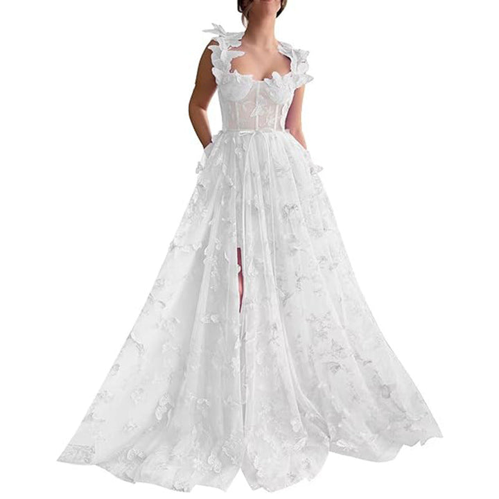 Damen Elegantes Maxikleid mit floralem Spitzenbesatz und transparenter Hülle Drune