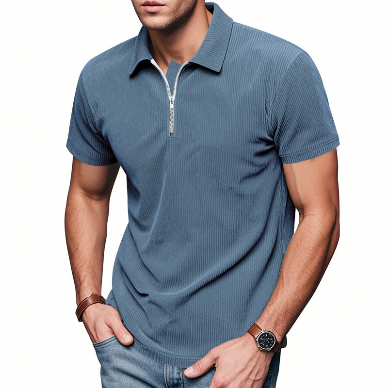 Unisex nan kurzärmeliges Halbzip-Polo aus geripptem Jersey mit Hemdkragen Drune