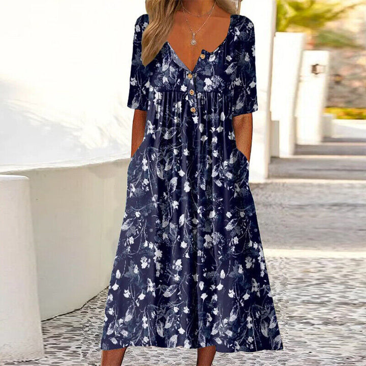 Damen Maxikleid mit floralem Print und Knopfleiste Drune