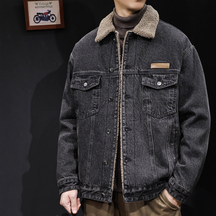 Herren Lässige Denimjacke mit Teddy-Futter Drune