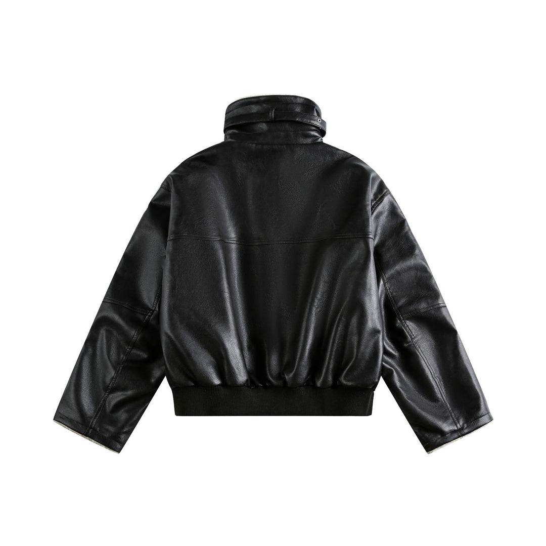 Damen Moderner Aviator-Blouson aus veganem Leder mit Teddykragen und kontrastierten Ärmelumschlägen Drune