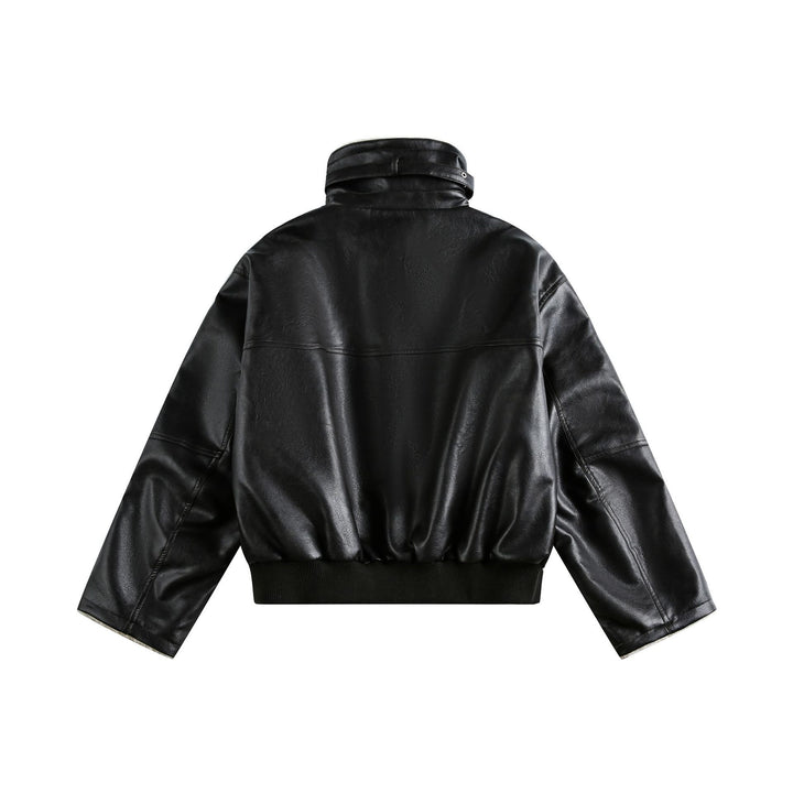 Damen Moderner Aviator-Blouson aus veganem Leder mit Teddykragen und kontrastierten Ärmelumschlägen Drune