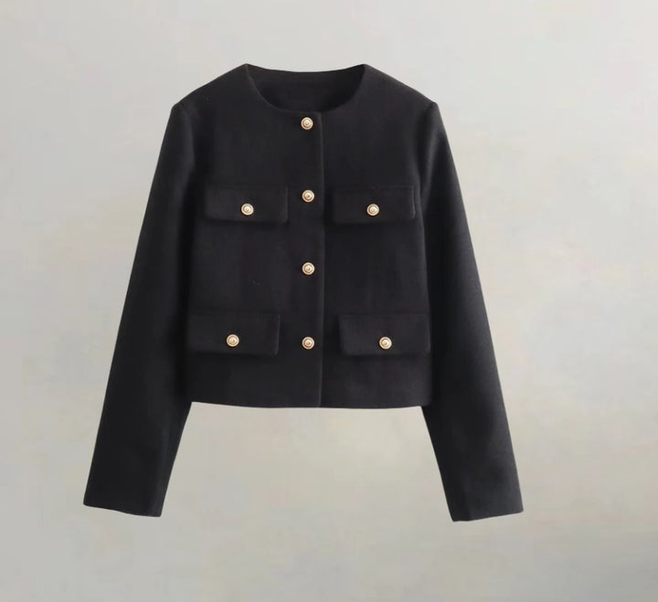 Damen kurzärmlige Utility-Jacke mit aufgesetzten Taschen und dekorativen Knöpfen Drune