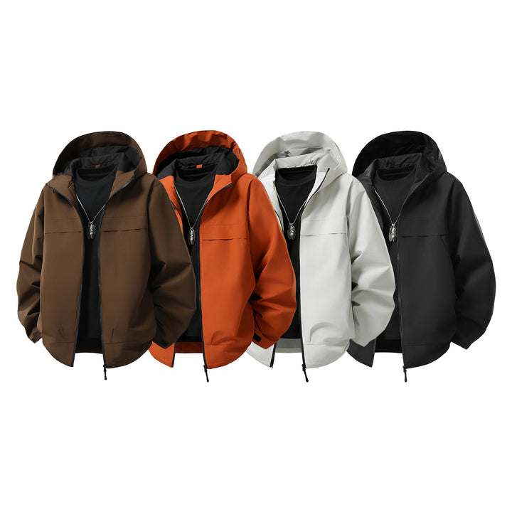 Herren Kapuzen-Softshelljacke mit technischem Windschutz, Two‑Way-Reißverschluss und versteckten Utility-Taschen Drune