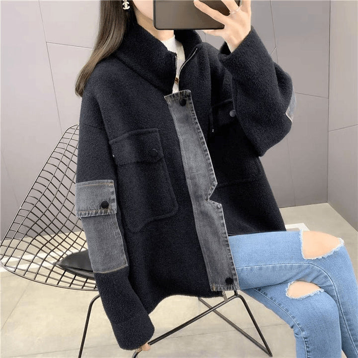 Damen Übergangsjacke mit modernem Denim-Detail und hohem Kragen Drune