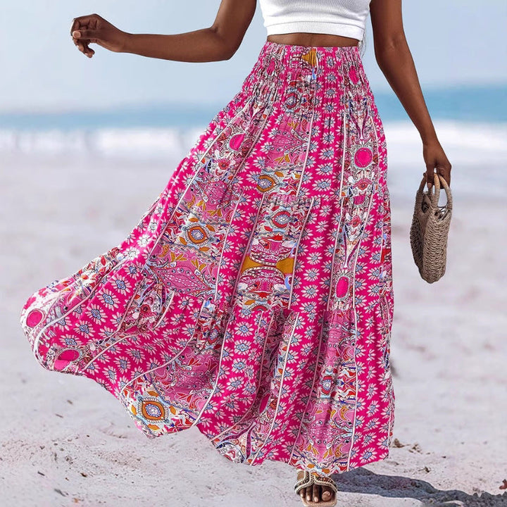 Damen Sommerlicher Maxirock mit floralen Mustern und voluminösem Saum Drune