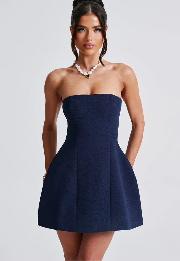 Damen Trägerloses Cocktailkleid im eleganten A-Linien-Schnitt mit versteckten Taschen Drune