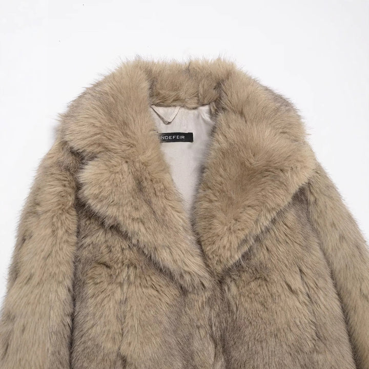 Damen Kurz geschnittener Faux-Fur-Mantel mit weitem Reverskragen Drune