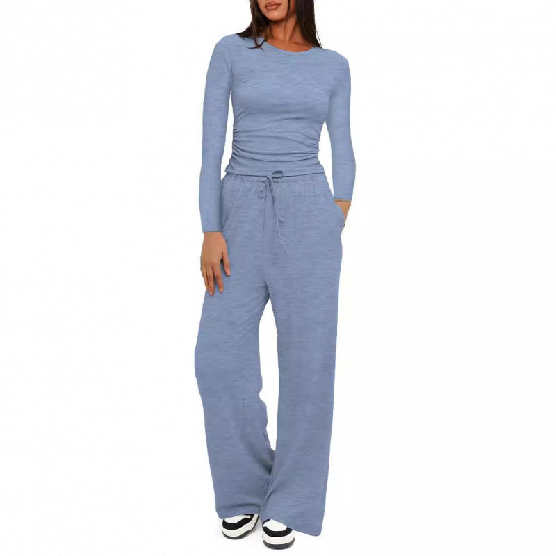 Damen Relax-Freizeithose mit extra weitem Bein, elastischem Bund und Kordelzug Drune