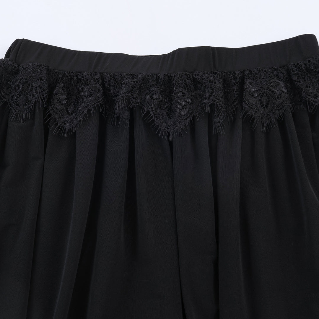 Damen Plissee-Party-Hose mit Spitzenbesatz und elastischem Bund Drune