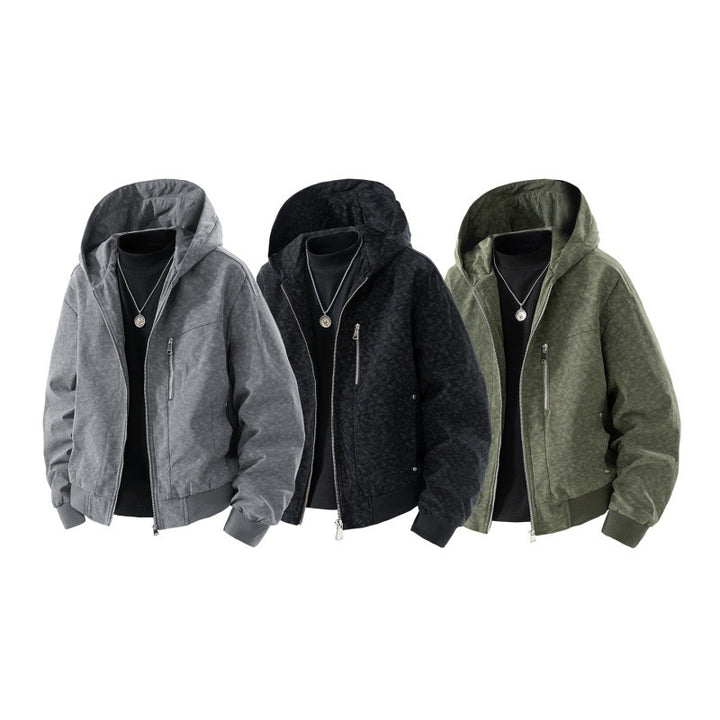 Herren Kapuzenblouson im Vintage-Suede-Look mit durchgehendem Reißverschluss und Rippenbündchen Drune