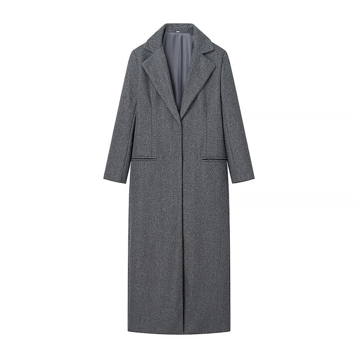Damen nan lang geschnittener Mantel mit integriertem Rollkragen‑Schal und minimalistischer Einreiher‑Silhouette Drune