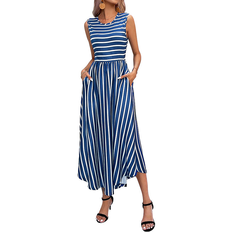 Damen Maxikleid mit seitlichem Schlitz und modischen Streifen Drune