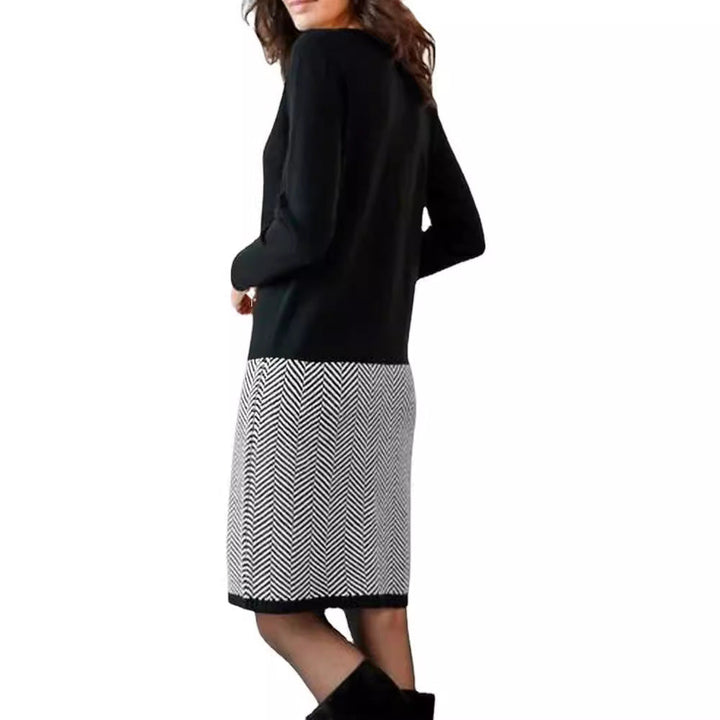 Elegantes Damen Strickkleid mit Chevron-Muster für Alltag & Büro | Drune