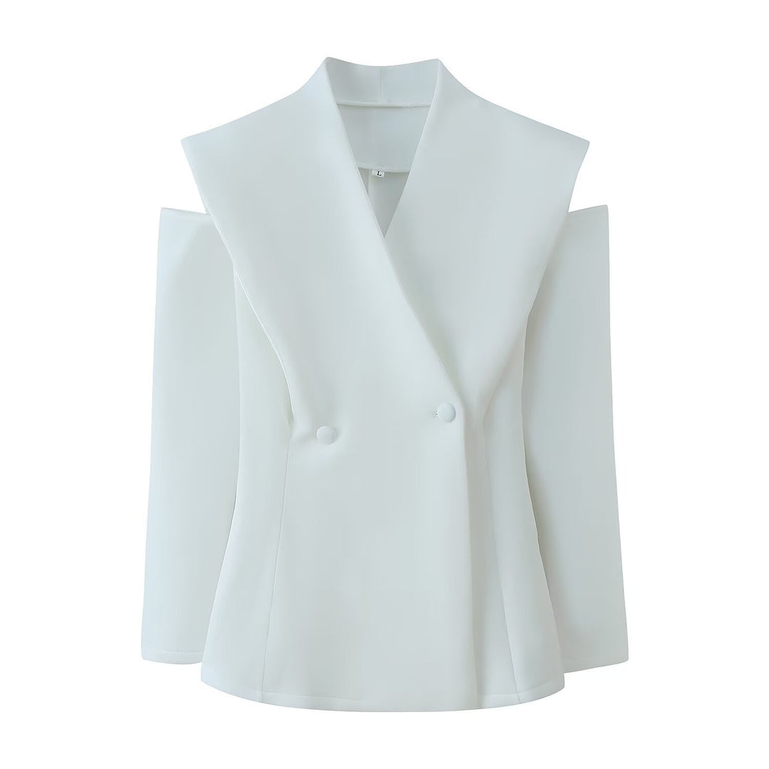 Damen 600+ ärmelloser taillierter Blazer mit weitem Schalkragen und doppelreihiger Knopfleiste Drune