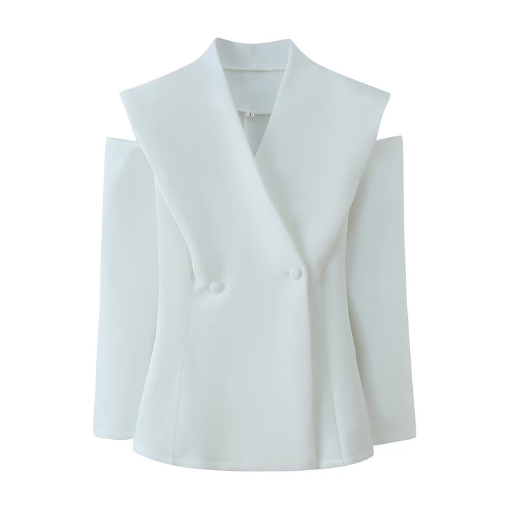Damen 600+ ärmelloser taillierter Blazer mit weitem Schalkragen und doppelreihiger Knopfleiste Drune