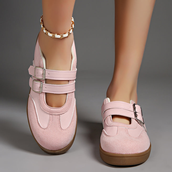 Damen nan Retro-inspirierte Mary-Jane-Sneaker mit doppeltem Schnallenriemen und ergonomischer Gummisohle Drune