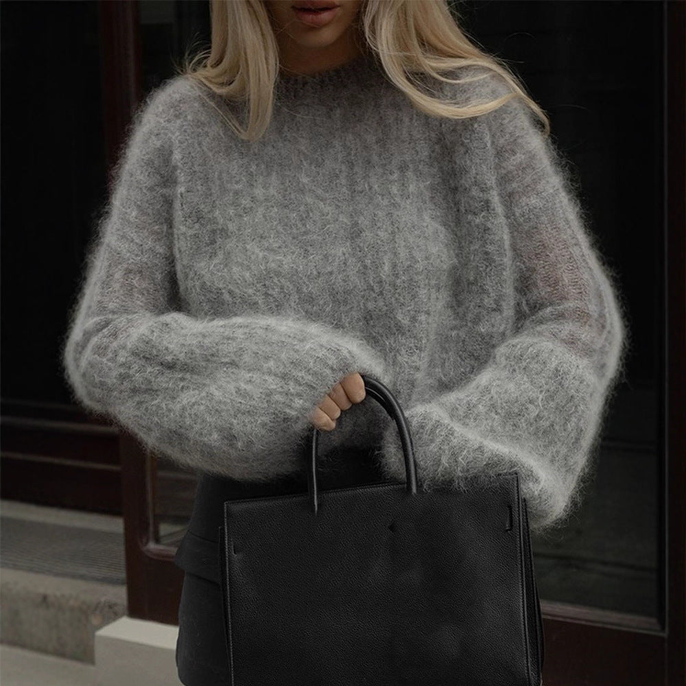 Damen Oversize-Mohairpullover mit voluminösen Ballonärmeln und Feinstrickkragen Drune