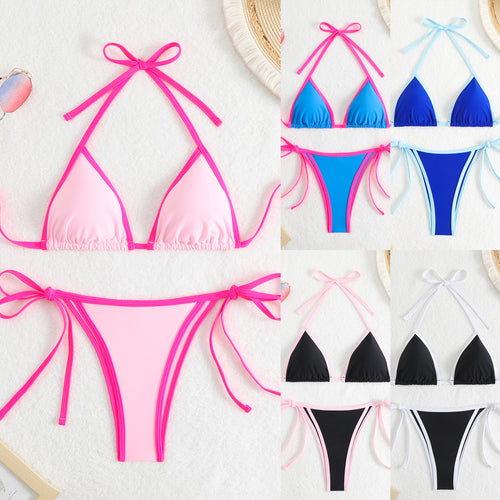Damen Triangel-Bikini-Set mit verstellbaren Schleifen und kontrastierenden Akzenten Drune