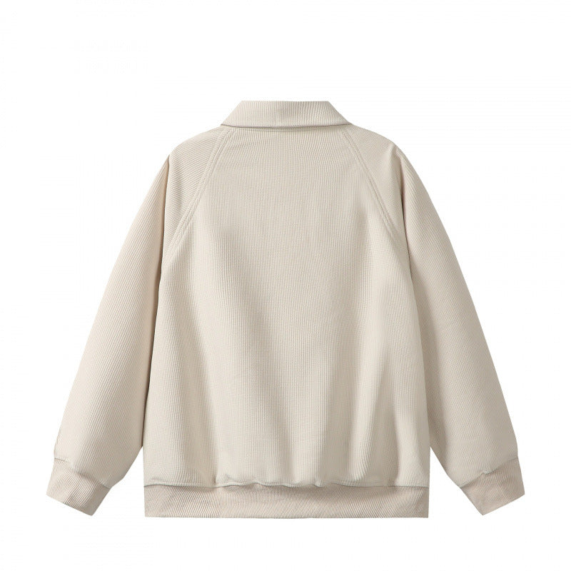 Unisex Oversize Halbzip-Sweatshirt mit Polokragen, Waffelstruktur und Kängurutasche Drune